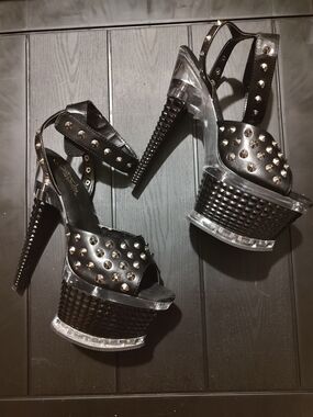 Pleaser Black Studded Platform Heel Sandals